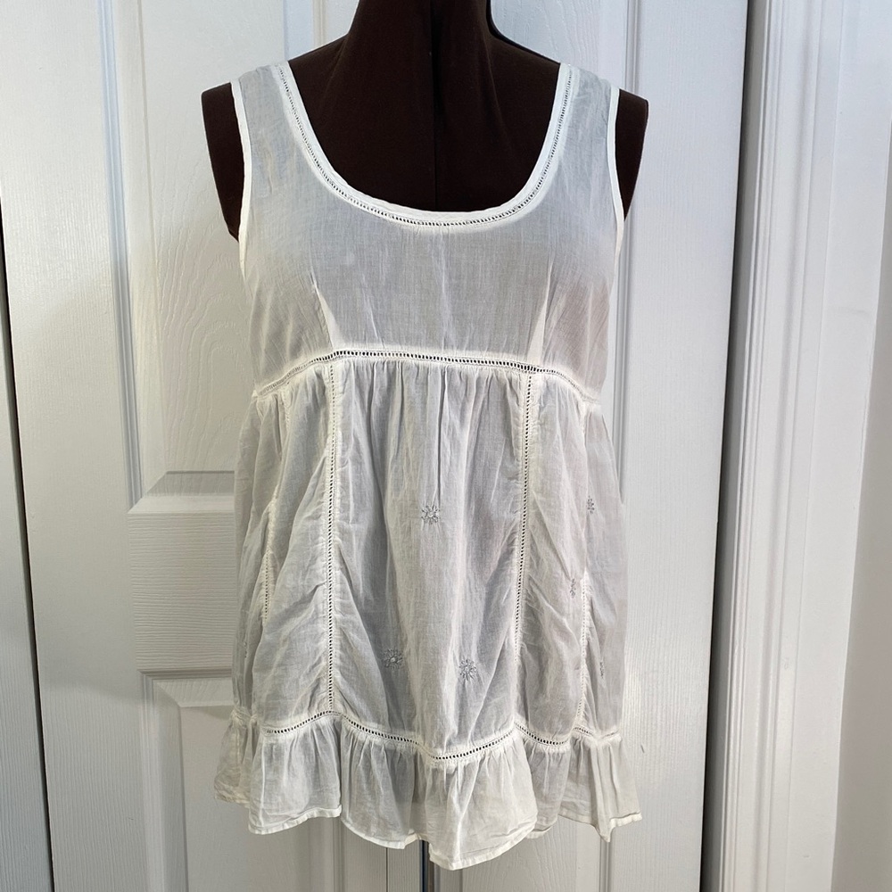 2 for $25 - MIKK Couture 100% Cotton White Empire Waist, Ruffled Hem Tank Top, L